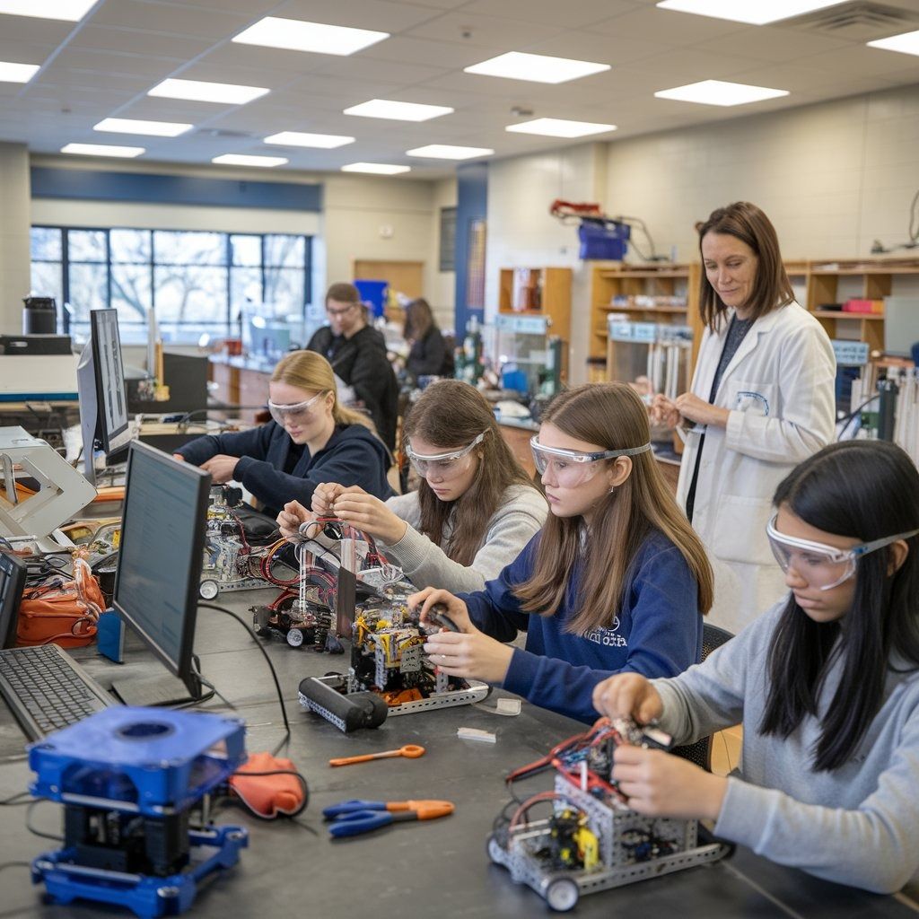 ANSEC STEM Robotics Club students programming robots